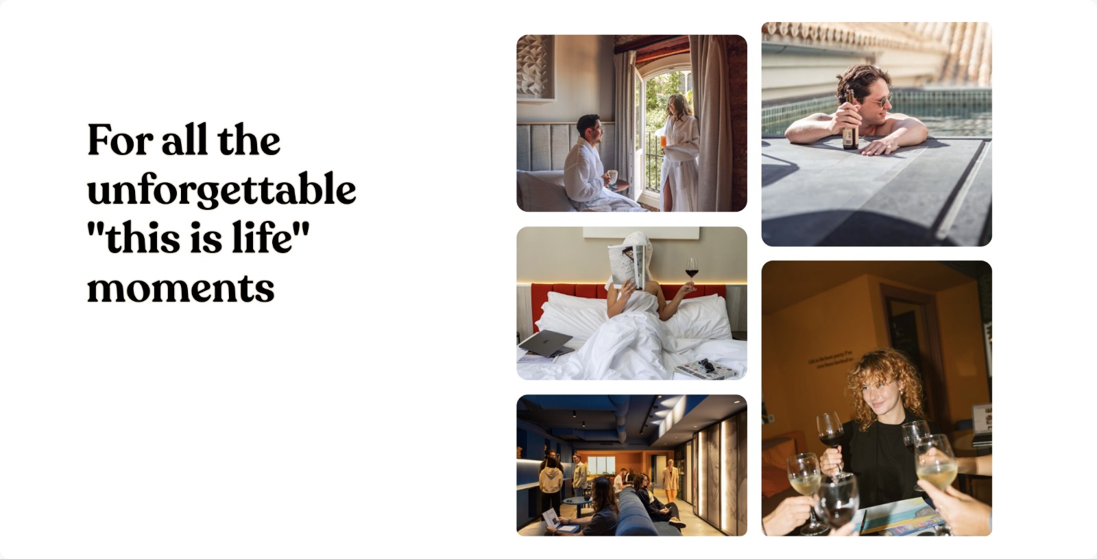 Coeo guests sharing moments together in a photo collage beneath the words ‘this is life’